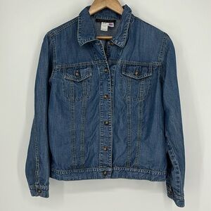 Alexis & Avery Cropped Lightweight Button Front Denim Jacket Women’s Size Large